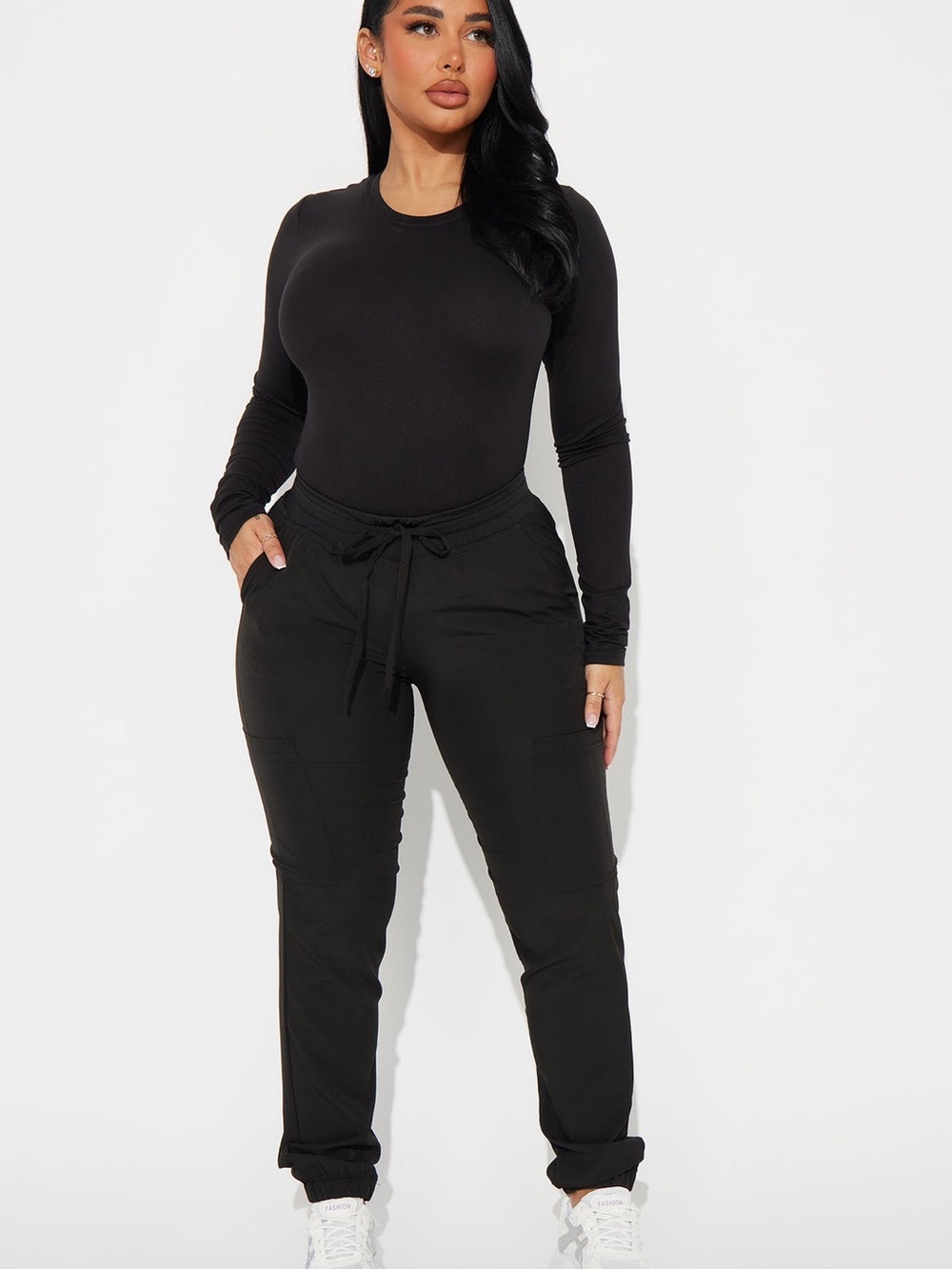Fashion Nova NWT Stretch Uniform Underscrub Long Sleeve Top Large Black